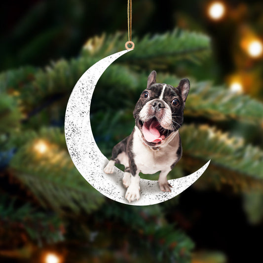 French Bulldog 2 Sit On The Moon Two Sided Ornament Dog Hanging Christmas Ornament - Best gifts your whole family