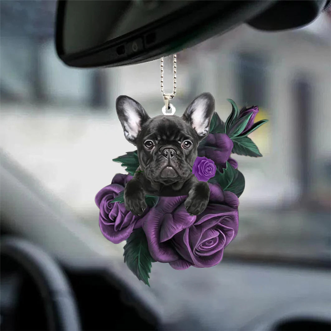 French Bulldog In Purple Rose Car Hanging Ornament - Best gifts your whole family