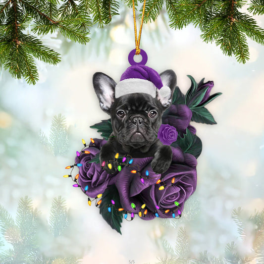 French Bulldog In Purple Rose Christmas Ornament Christmas Hanging Ornament - Best gifts your whole family