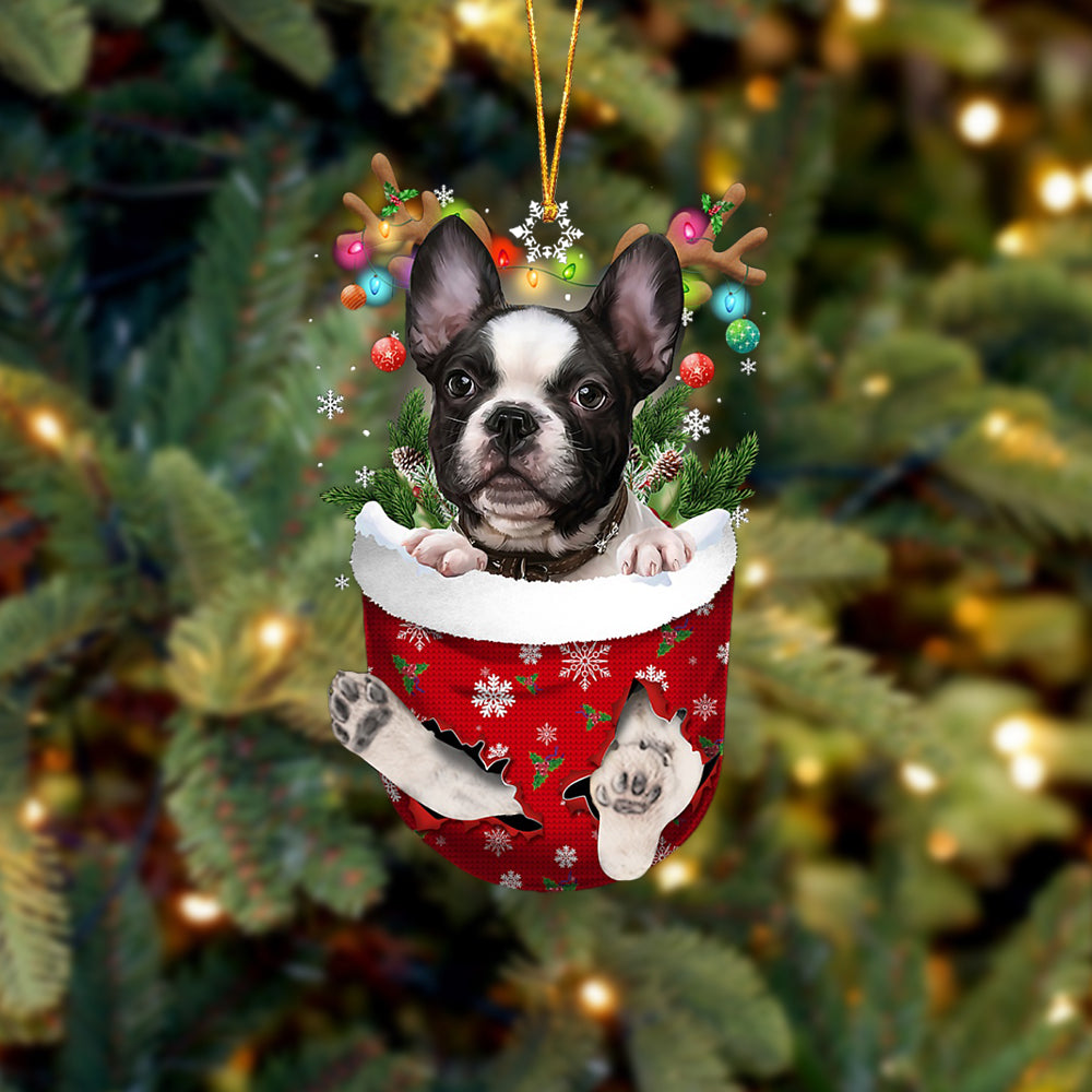 French Bulldog In Snow Pocket Christmas Ornament Flat Acrylic Dog Ornament - Best gifts your whole family