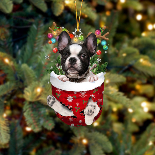 French Bulldog In Snow Pocket Christmas Ornament Flat Acrylic Dog Ornament - Best gifts your whole family