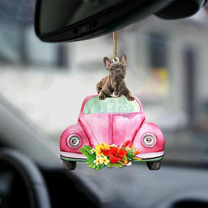French Bulldog-Pink Hippie Car-Two Sided Ornament - Best gifts your whole family