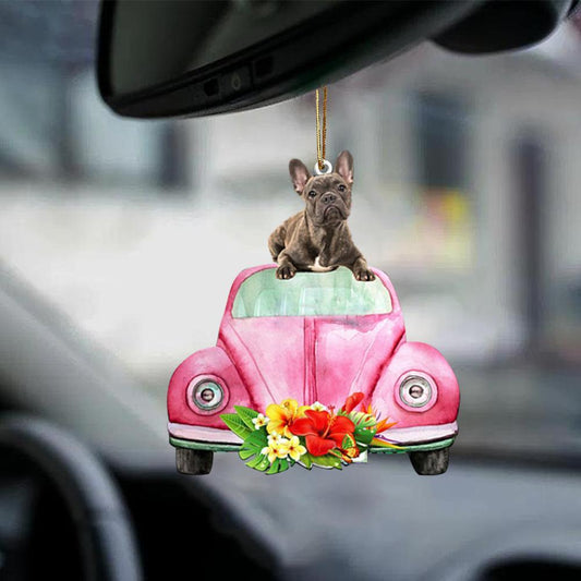 French Bulldog-Pink Hippie Car-Two Sided Ornament - Best gifts your whole family