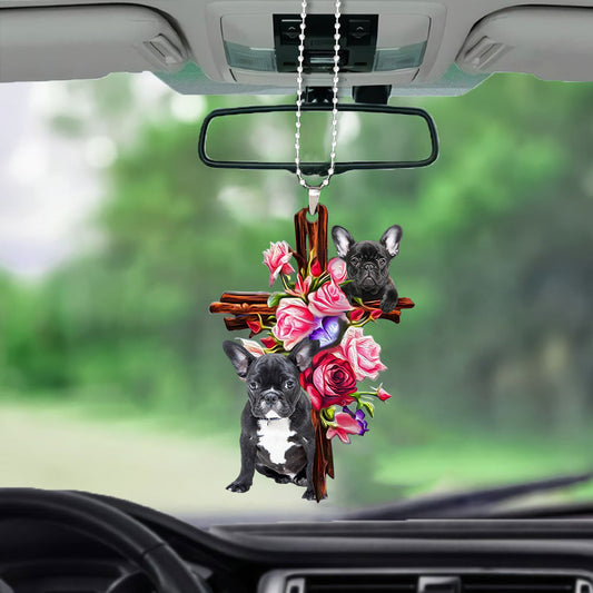French Bulldog Roses And Jesus Car Hanging Ornament Dog Ornament Godmerc - Best gifts your whole family