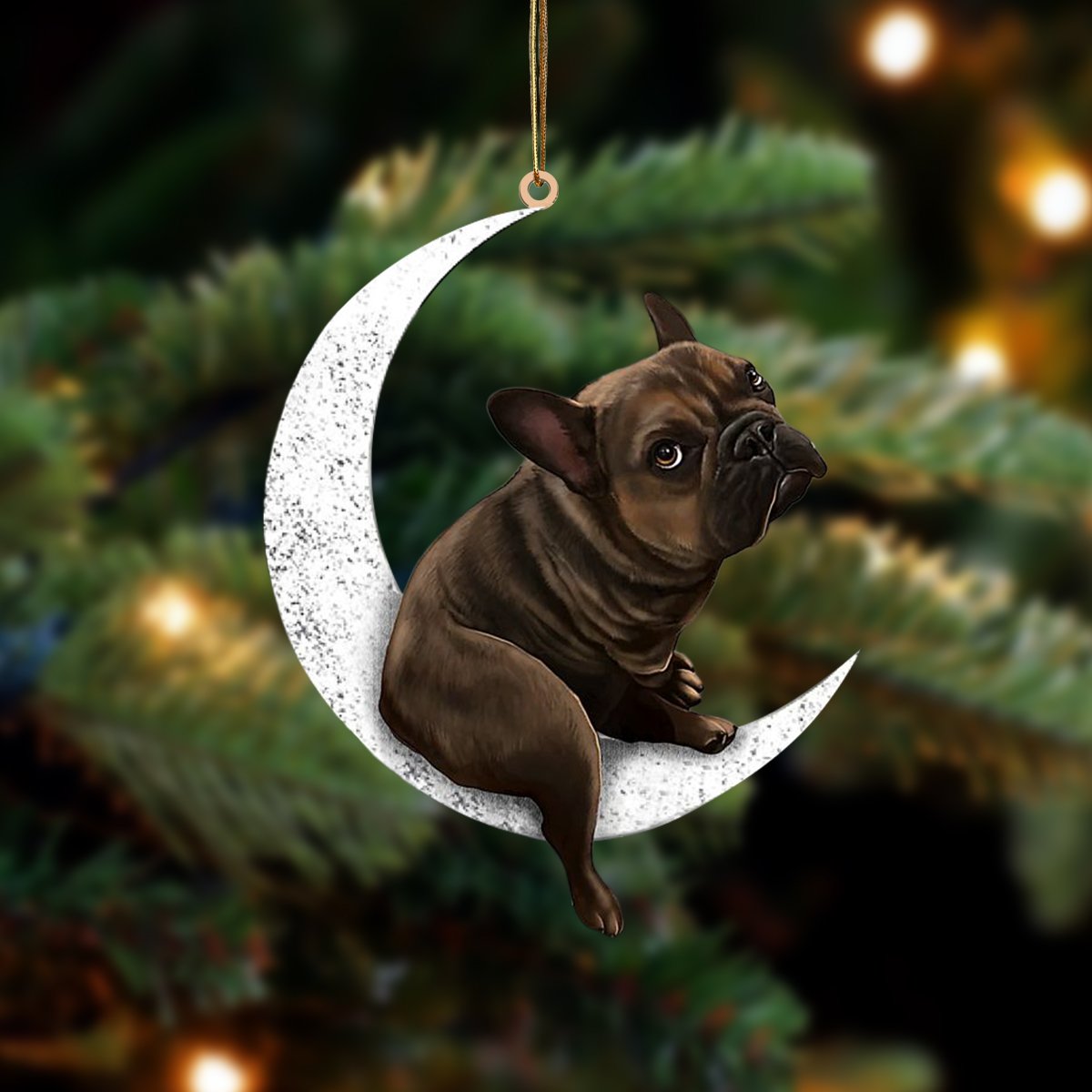 French Bulldog-Sit On The Moon-Two Sided Ornament - Best gifts your whole family