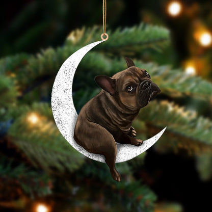 French Bulldog-Sit On The Moon-Two Sided Ornament - Best gifts your whole family