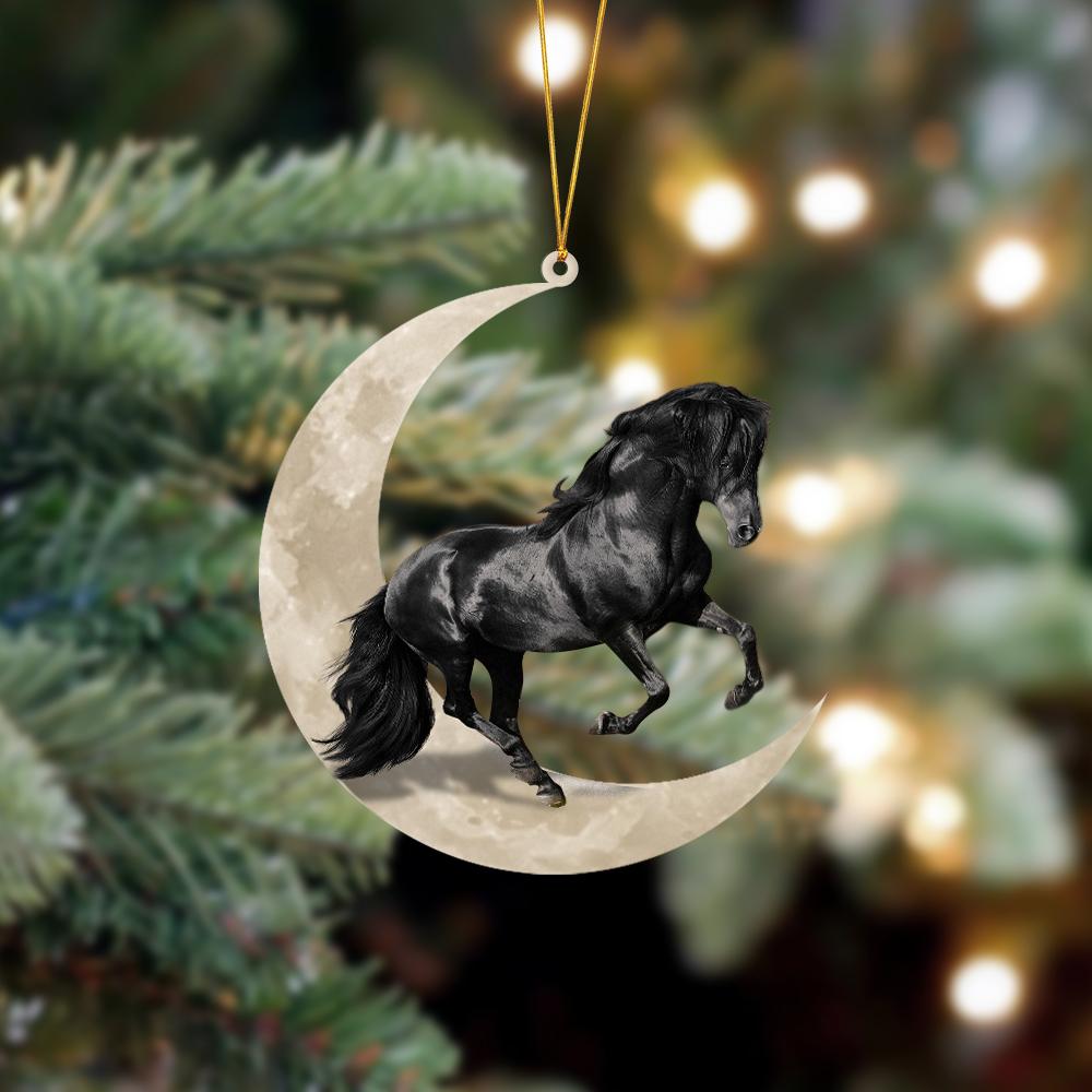 Friesian Horse Sits On The Moon Hanging Ornament, Animal Christmas Ornaments - Best gifts your whole family