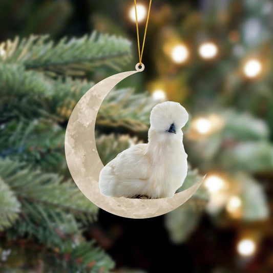 Furry Silkie Chicken Sits On The Moon Hanging Ornament Dog Ornament, Car Ornament, Christmas Ornament - Best gifts your whole family