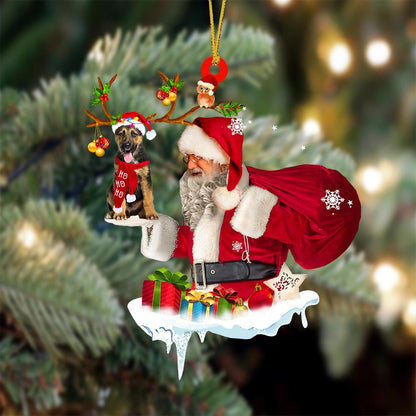 German Shepherd And Santa Claus Christmas Ornament Godmerc - Best gifts your whole family