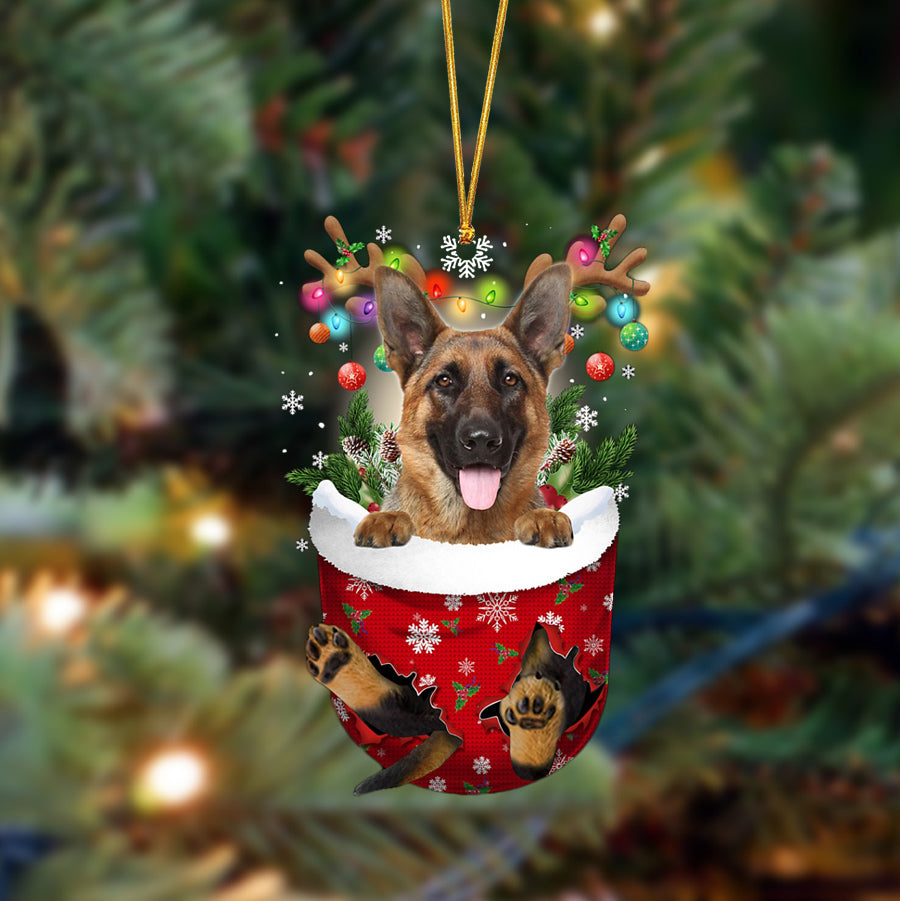 German Shepherd-In Christmas Pocket Two Sides Ornament, Christmas Dog Hanging Ornament - Best gifts your whole family
