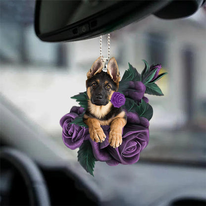 German Shepherd In Purple Rose Car Hanging Ornament - Best gifts your whole family