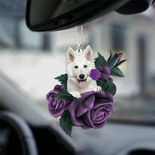 German Shepherd In Purple Rose Car Hanging Ornament, Dog Hanging Ornament For Car - Best gifts your whole family