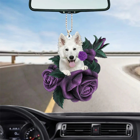 German Shepherd In Purple Rose Car Hanging Ornament, Dog Hanging Ornament For Car - Best gifts your whole family