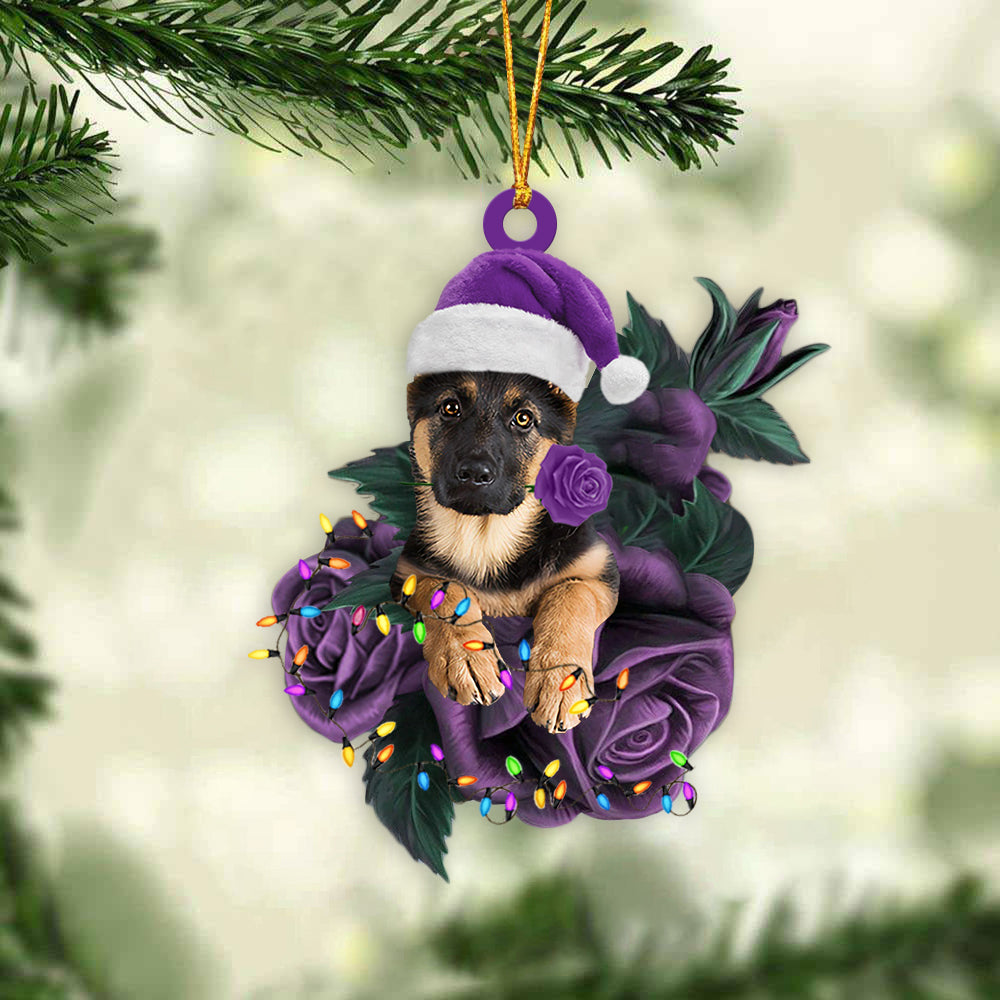 German Shepherd In Purple Rose Christmas Ornament Christmas Tree Ornament - Best gifts your whole family