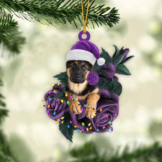 German Shepherd In Purple Rose Christmas Ornament Christmas Tree Ornament - Best gifts your whole family