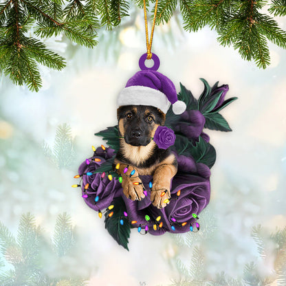 German Shepherd In Purple Rose Christmas Ornament Christmas Tree Ornament - Best gifts your whole family