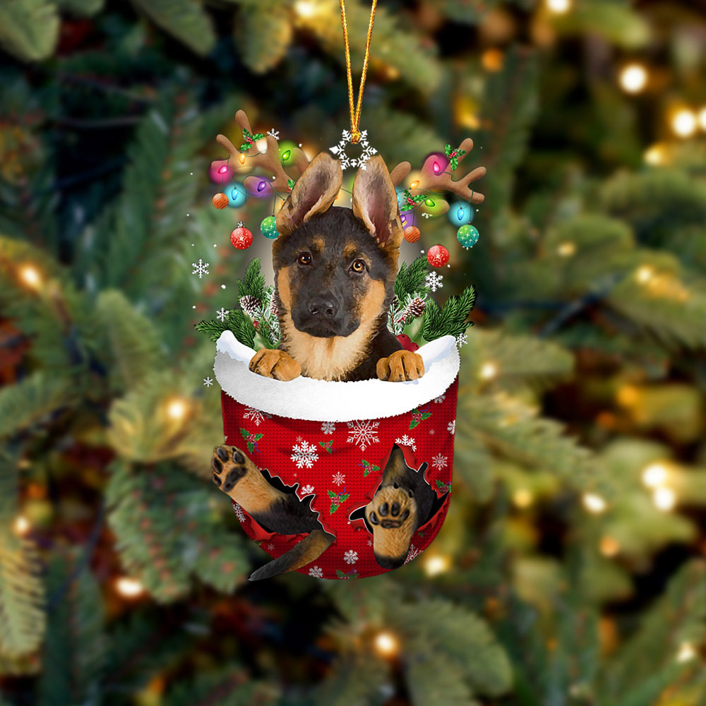 German Shepherd In Snow Pocket Christmas Ornament Flat Acrylic Dog Ornament - Best gifts your whole family