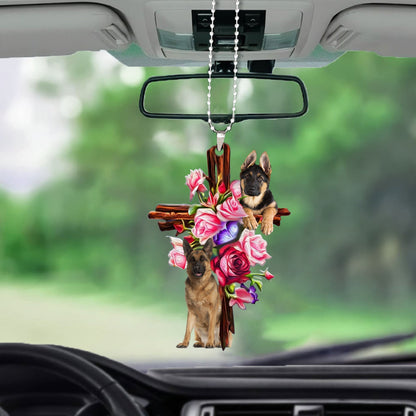 German Shepherd Roses And Jesus Car Hanging Ornament Dog Ornaments For Auto Car - Best gifts your whole family