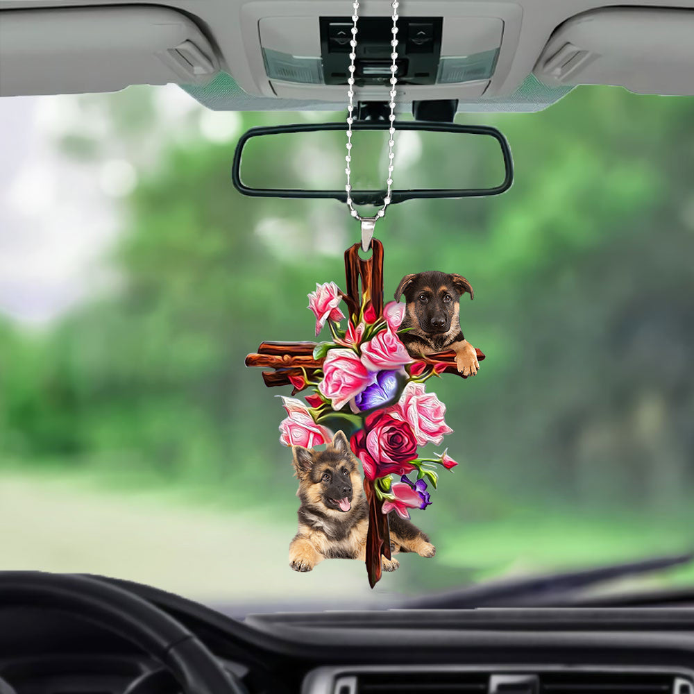 German Shepherd Roses And Jesus Car Hanging Ornament Dog Ornaments For Auto Car Godmerc - Best gifts your whole family