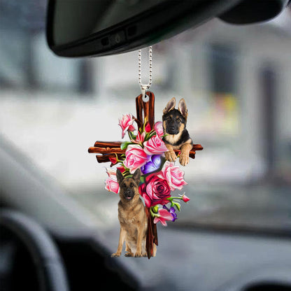German Shepherd Roses And Jesus Car Hanging Ornament Dog Ornaments For Auto Car - Best gifts your whole family