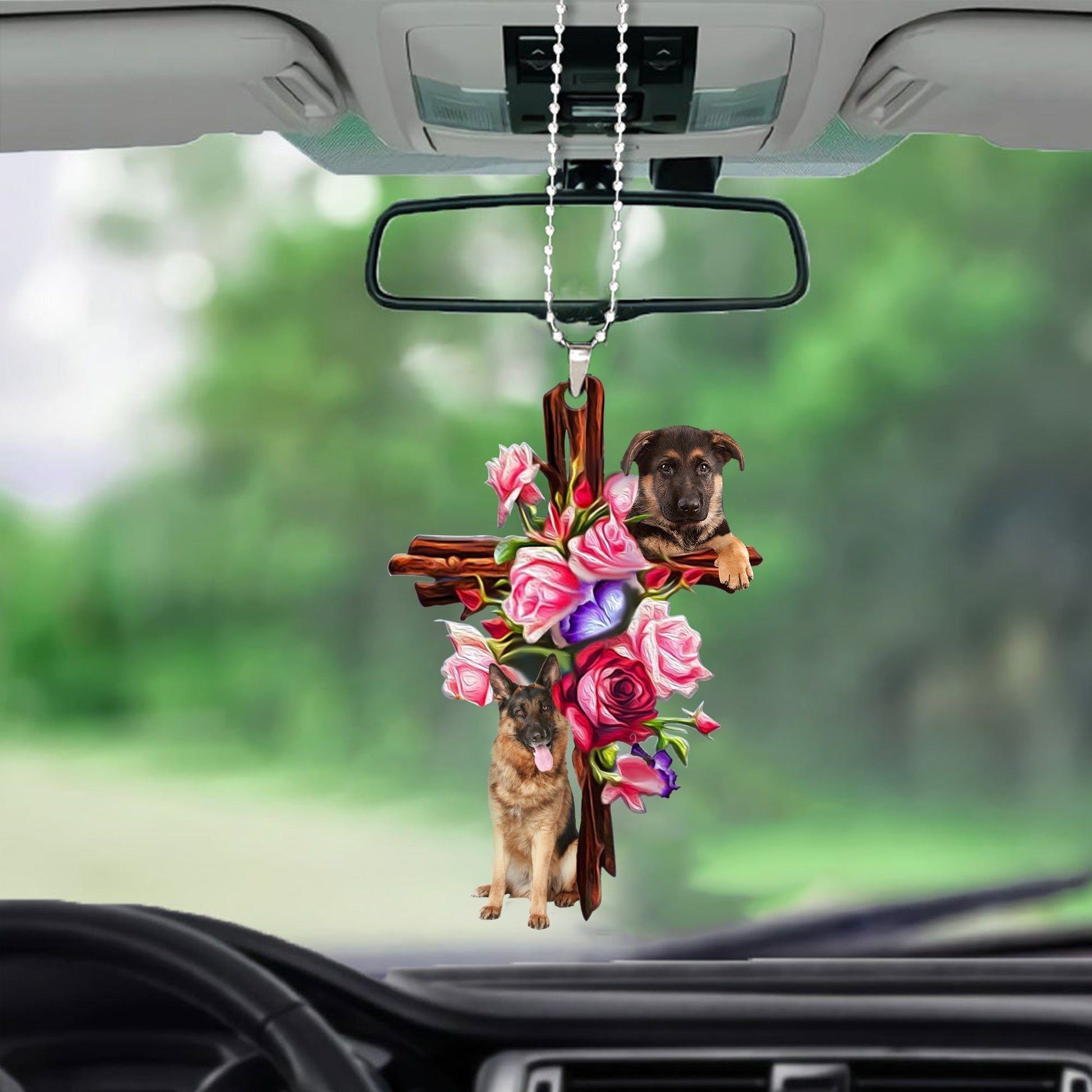 German Shepherd Roses And Jesus Car Hanging Ornament Dog Ornaments Gift For Dog Lovers - Best gifts your whole family