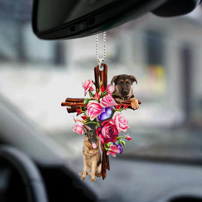 German Shepherd Roses And Jesus Car Hanging Ornament Dog Ornaments Gift For Dog Lovers - Best gifts your whole family