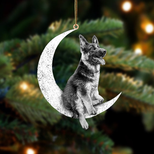 German Shepherd Sit On The Moon Two Sided Ornament Dog Hanging Christmas Ornament - Best gifts your whole family