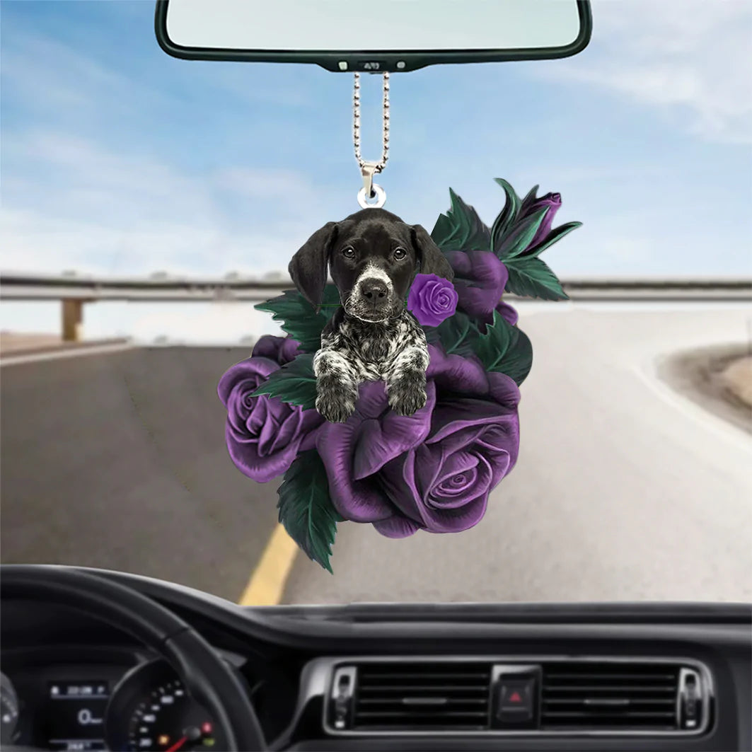 German Shorthaired Pointer In Purple Rose Car Hanging Ornament, Pet Hanging Car Ornament - Best gifts your whole family