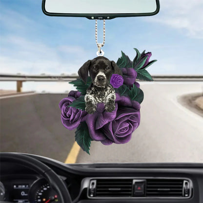 German Shorthaired Pointer In Purple Rose Car Hanging Ornament, Pet Hanging Car Ornament - Best gifts your whole family