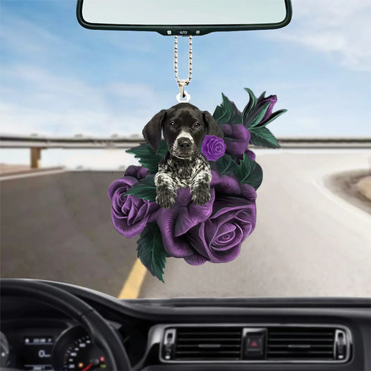 German Shorthaired Pointer In Purple Rose Car Hanging Ornament, Pet Hanging Car Ornament - Best gifts your whole family