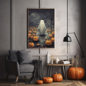 Ghost Standing In The Rain Poster Print, Boo Ghost Poster, Halloween Boo Ghost Art Print, Dark Academia, Halloween Decor - Usoppsniper