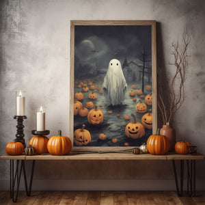 Ghost Standing In The Rain Poster Print, Boo Ghost Poster, Halloween Boo Ghost Art Print, Dark Academia, Halloween Decor - Usoppsniper