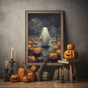 Ghost Standing In The Rain Poster Print, Boo Ghost Poster, Halloween Boo Ghost Art Print, Dark Academia, Halloween Decor - Usoppsniper