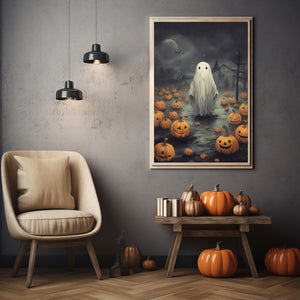 Ghost Standing In The Rain Poster Print, Boo Ghost Poster, Halloween Boo Ghost Art Print, Dark Academia, Halloween Decor - Usoppsniper