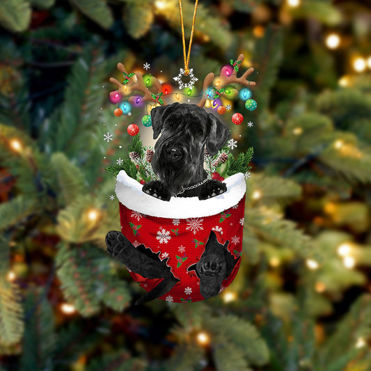 Giant Schnauzer In Snow Pocket Christmas Ornament Flat Acrylic Dog Ornament - Best gifts your whole family