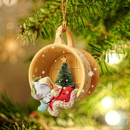 Goat Sleeping In A Tiny Cup Christmas Holiday-Two Sided Ornament - Best gifts your whole family