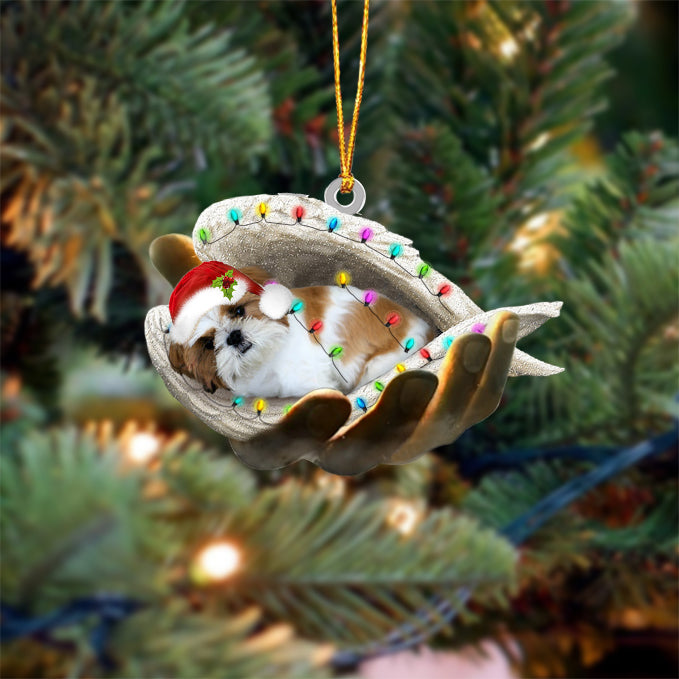 Gold White Shih Tzu Sleeping Angel In God Hand Christmas Ornament Godmerch Ornament - Best gifts your whole family