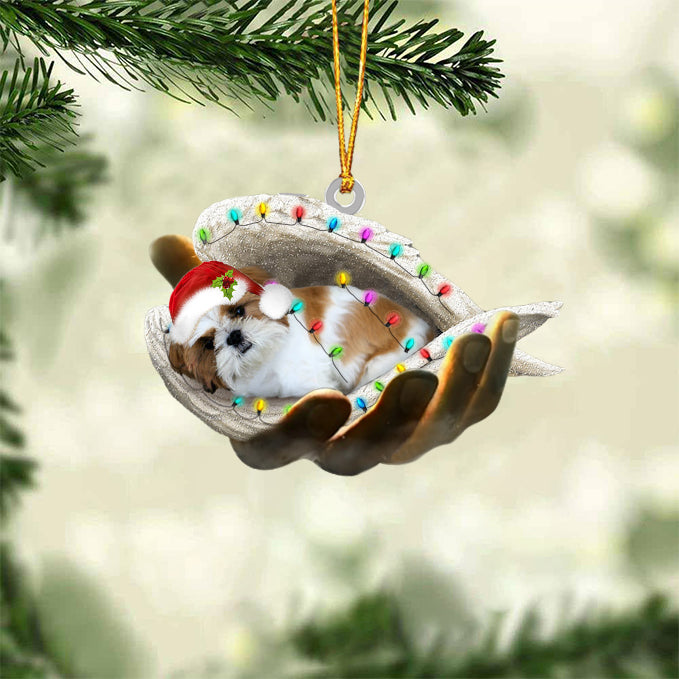 Gold White Shih Tzu Sleeping Angel In God Hand Christmas Ornament Godmerch Ornament - Best gifts your whole family