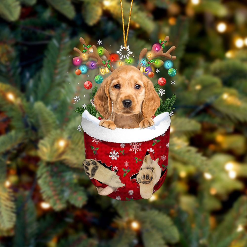 GOLDEN Cocker Spaniel In Snow Pocket Christmas Ornament Flat Acrylic Dog Ornament - Best gifts your whole family