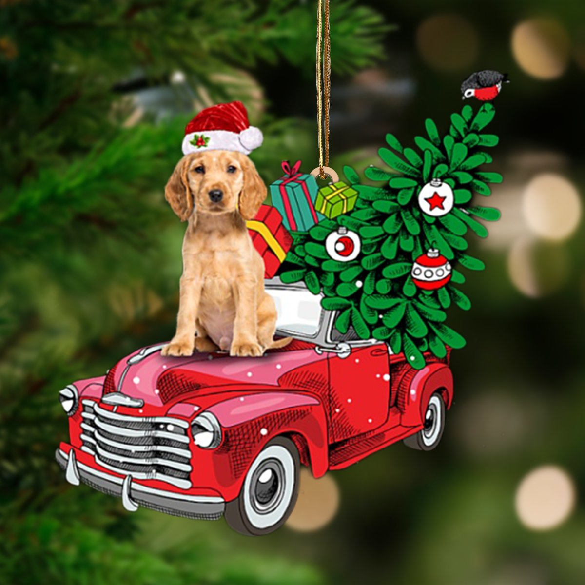 Golden Cocker Spaniel-Pine Truck Hanging Ornament - Best gifts your whole family