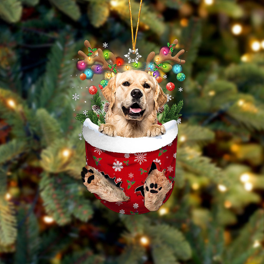 Golden Retriever 2 In Snow Pocket Christmas Ornament Flat Acrylic Dog Ornament - Best gifts your whole family