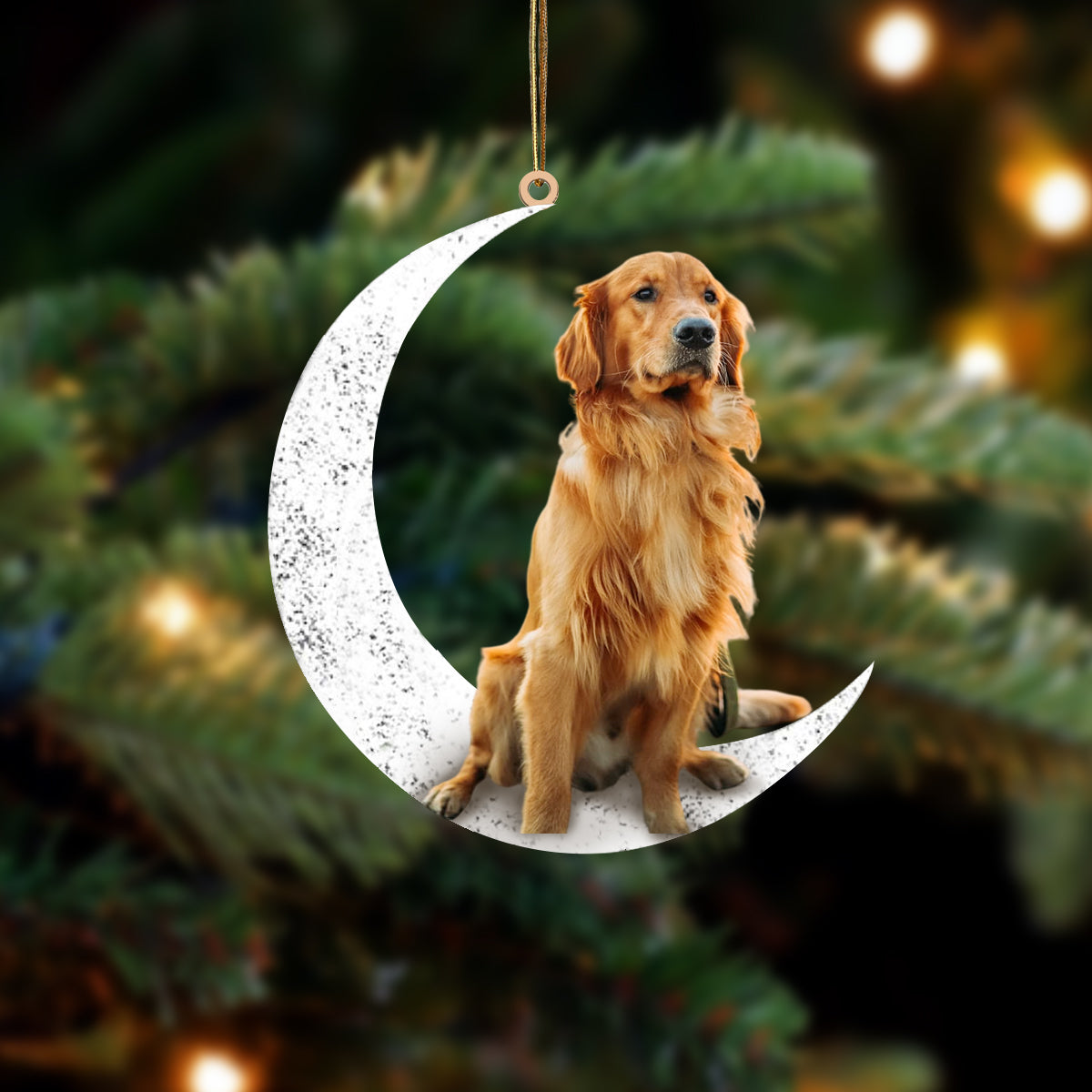Golden Retriever 2 Sit On The Moon Two Sided Ornament Dog Hanging Christmas Ornament - Best gifts your whole family