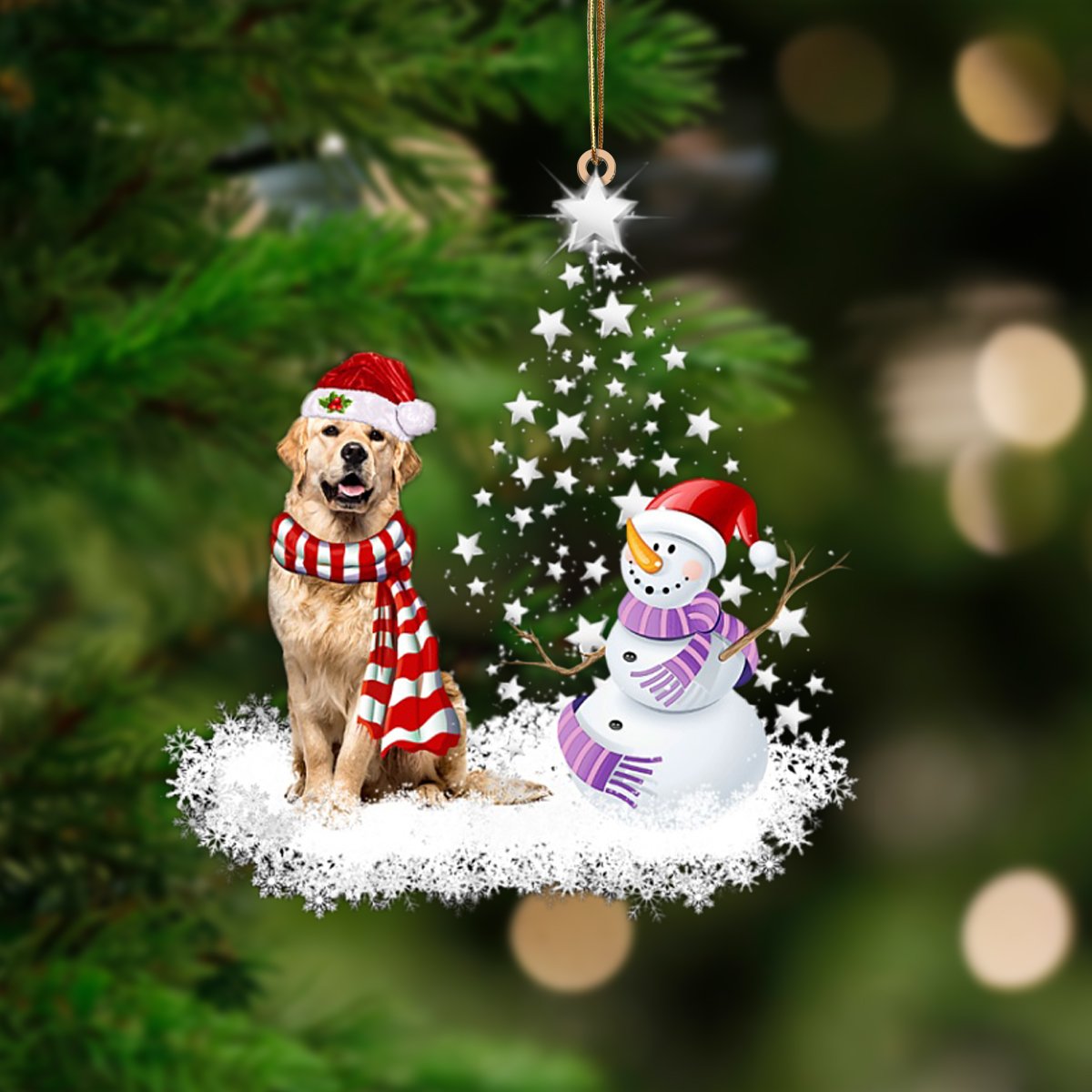 Golden Retriever 2-Star Tree Hanging Ornament - Best gifts your whole family