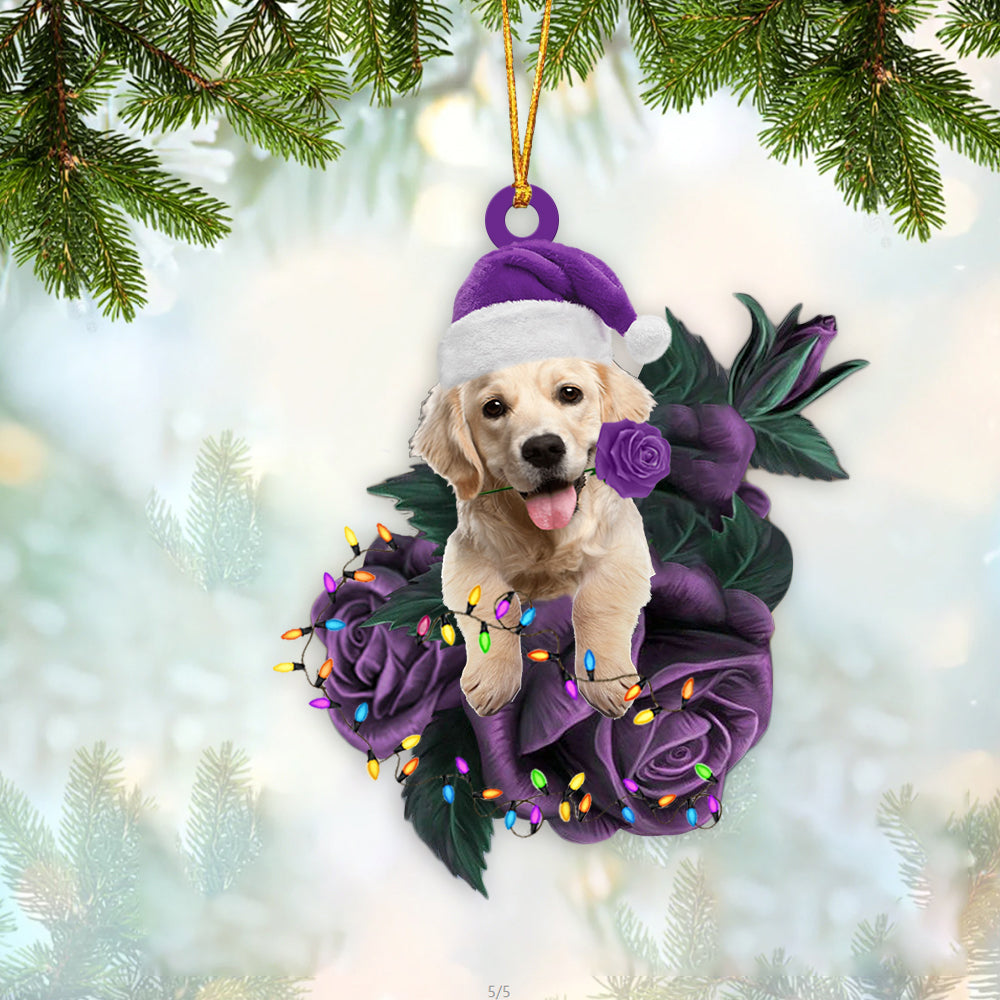 Golden Retriever In Purple Rose Christmas Ornament Christmas Gift To Dog Lover - Best gifts your whole family