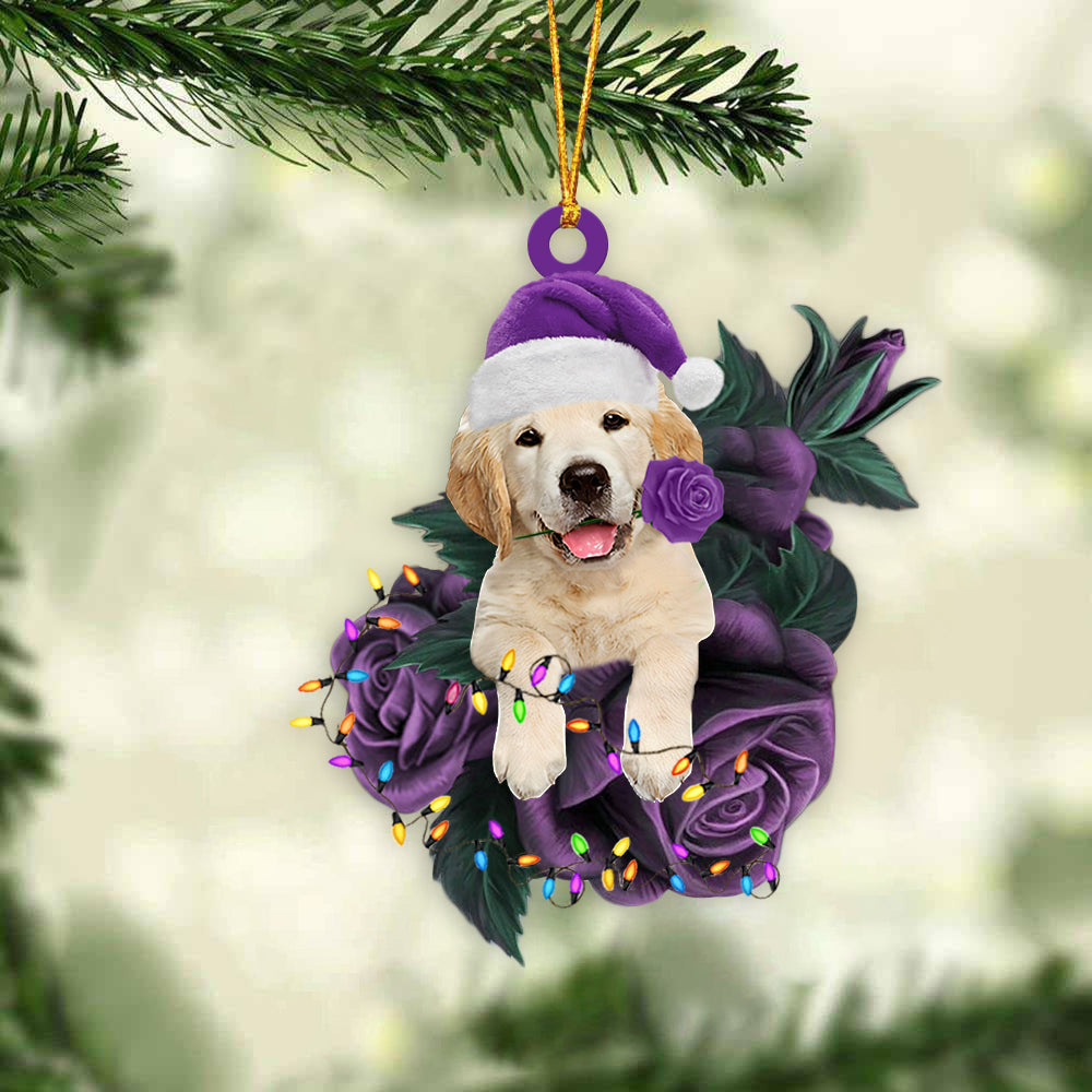 Golden Retriever In Purple Rose Christmas Ornament Christmas Tree Ornament - Best gifts your whole family