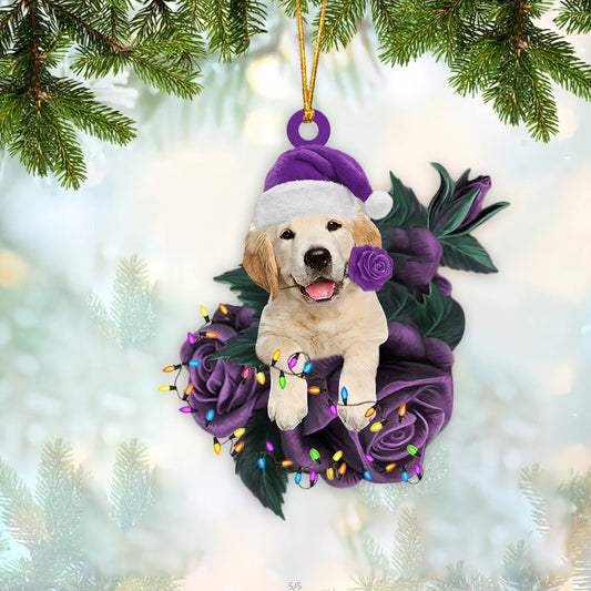 Golden Retriever In Purple Rose Christmas Ornament Christmas Tree Ornament - Best gifts your whole family