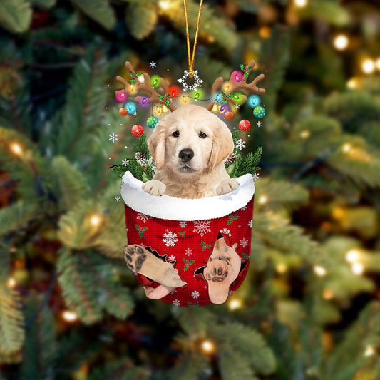 Golden Retriever In Snow Pocket Christmas Ornament Flat Acrylic Dog Ornament - Best gifts your whole family