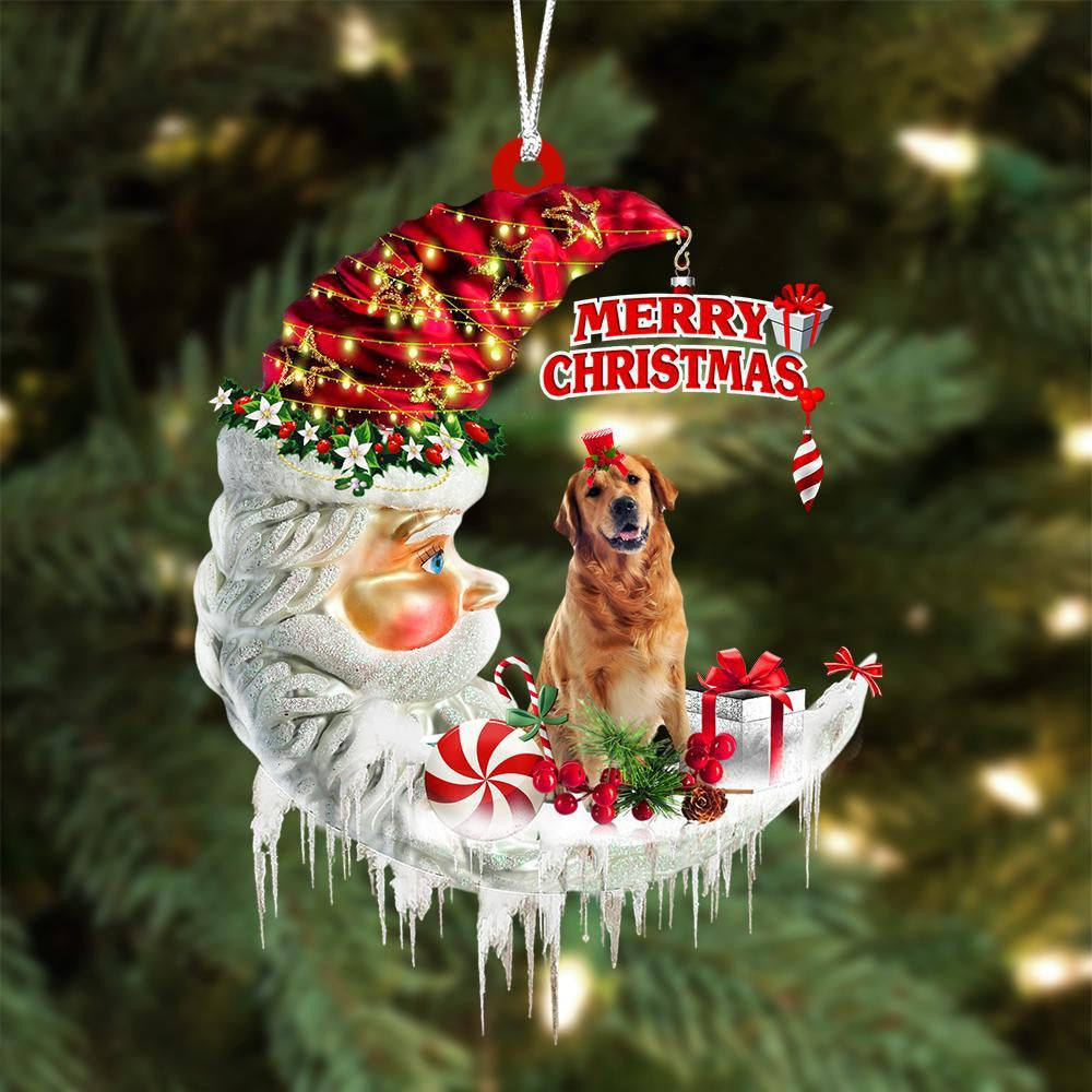 Golden Retriever On The Moon Merry Christmas Hanging Ornament - Best gifts your whole family