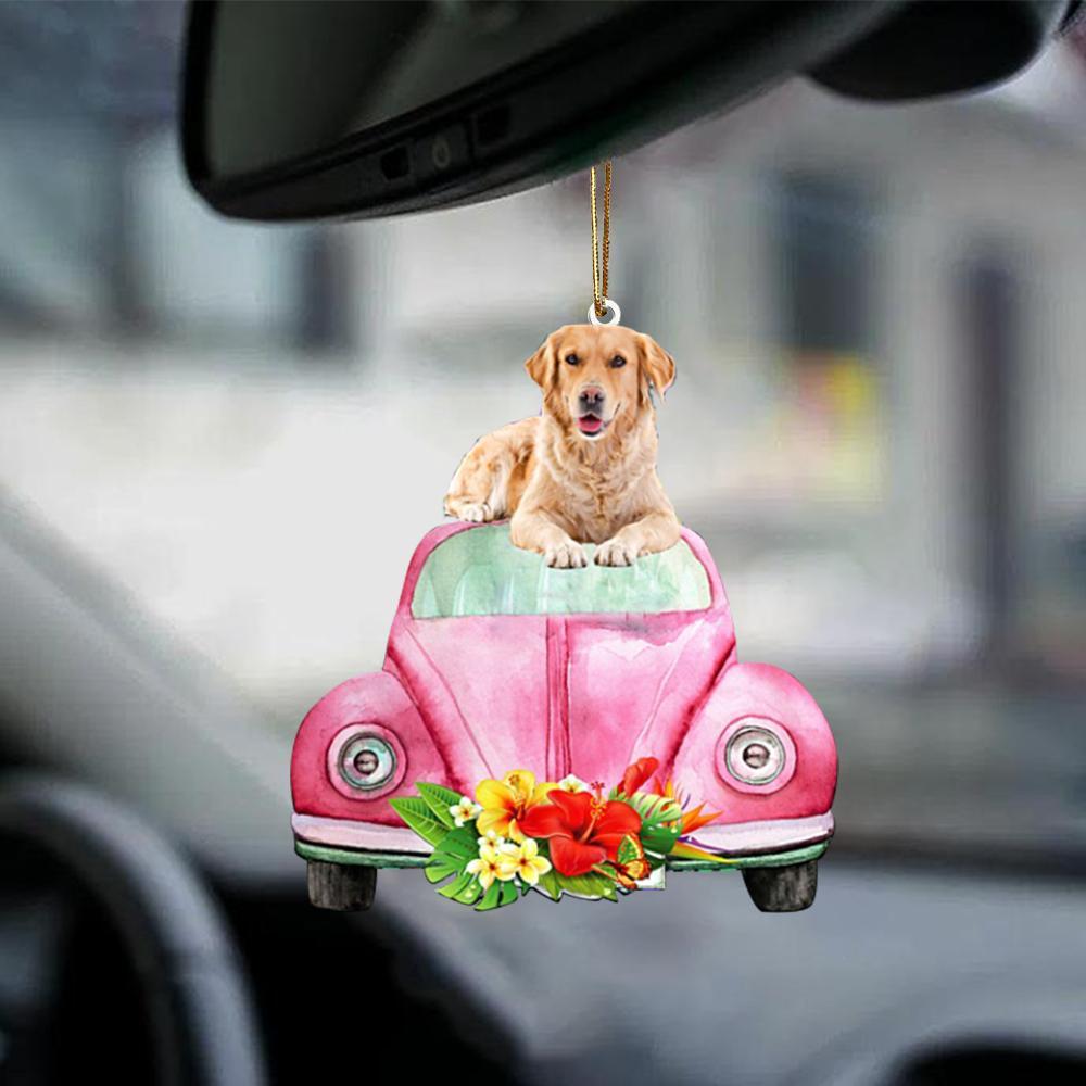 Golden Retriever-Pink Hippie Car-Two Sided Ornament - Best gifts your whole family