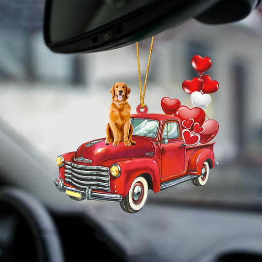 Golden Retriever-Red Sports Car-Two Sided Ornament - Best gifts your whole family